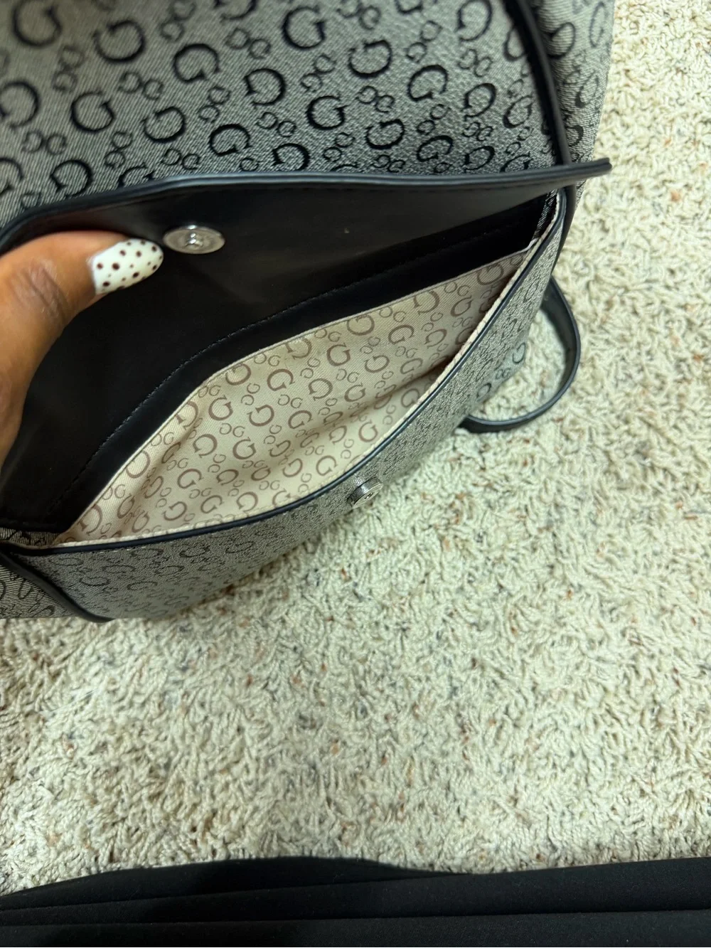 GUESS Gray Logo-Print Mini Backpack with Black Trim